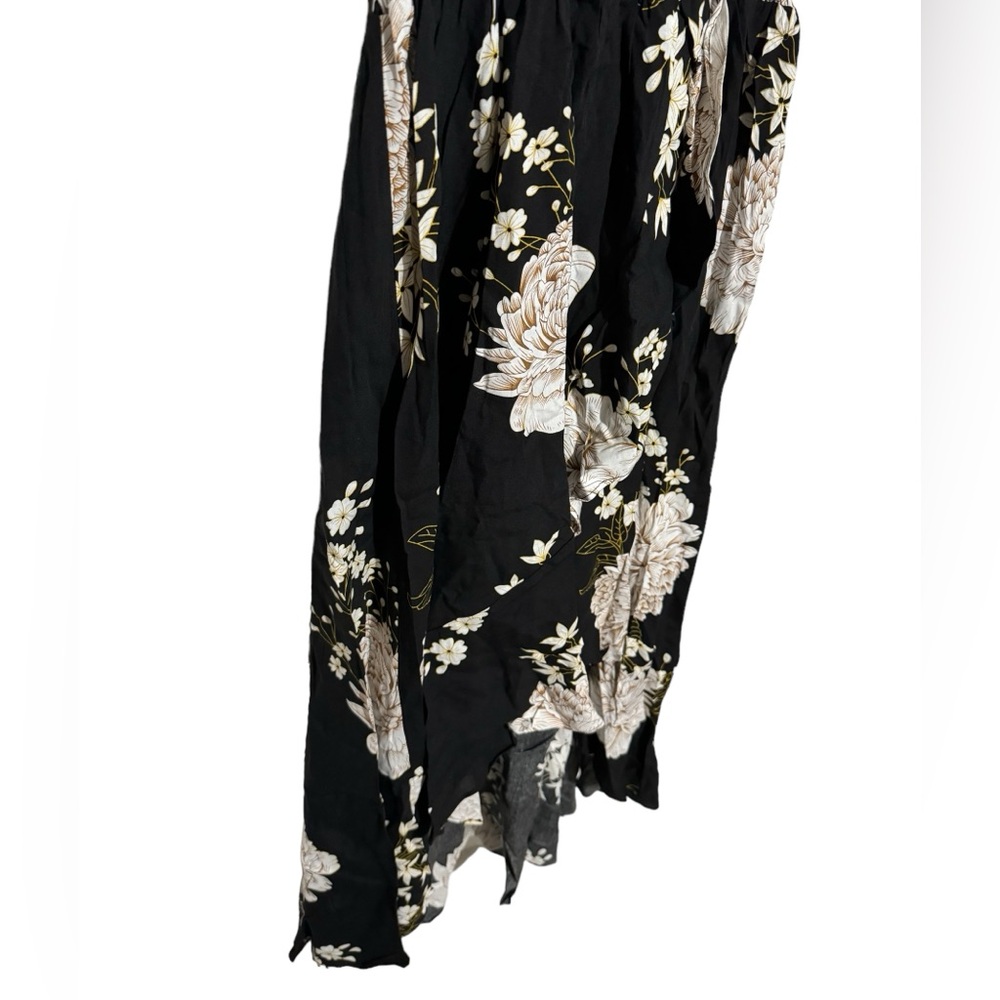 Kor Mei Long Modest Black White Floral Faux Wrap Midi Dress Women’s Size Medium - Picture 3 of 7